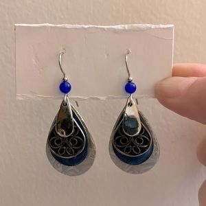 Blue and silver dangly earrings